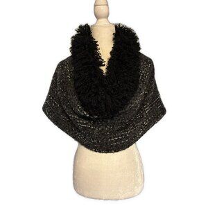 Sfizio Black Gray White Wool Fuzzy Crop Poncho Cape Shawl Wrap